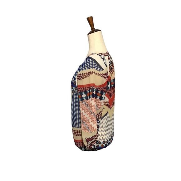 Beige Women's Tie Front Top Elastic Sleeves Lace Detail SM - Picture 4 of 10